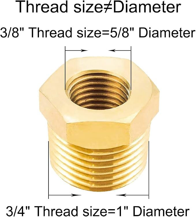 Joywayus 5Pcs Brass Reducing Hex Bushing 3/4" NPT Male to 3/8" NPT Female | - Image 2
