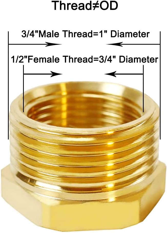 Joywayus Garden Hose Hex Bushing Reducer 1/2" NPT Female x 3/4" GHT Male | Cast - Image 2