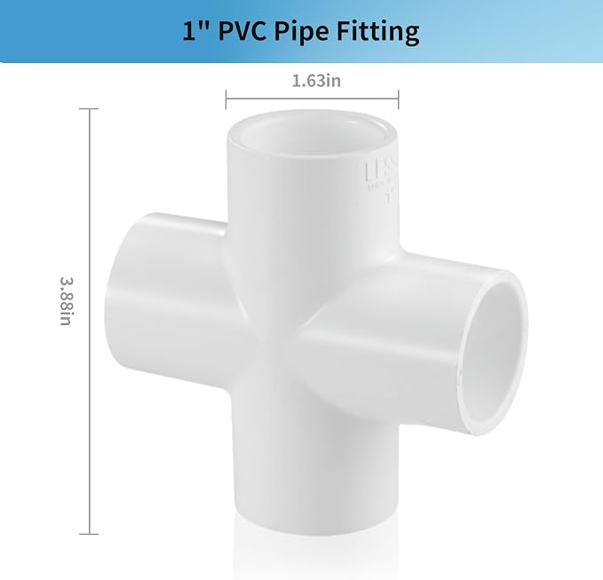 LESSO 10Pack 4-Way 1" PVC Fitting Cross Connector, SCH40 White | Furniture Grade - Image 2