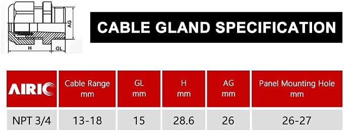 AIRIC 3/4" NPT Cable Glands Waterproof Connector Strain Relief Cord Grips | 6 - Image 7