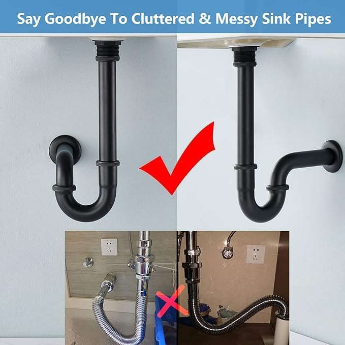 ZM Matte Black Stainless Steel P Trap 1-1/4 Inch Adjustable Drain Kit - Image 4