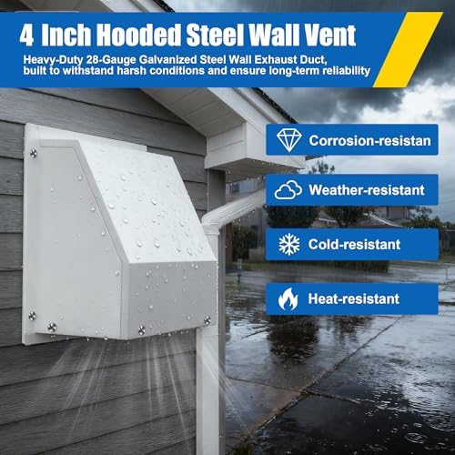 4 Inch Dryer Vent Cover Outside Hooded Wall Vent - Image 4