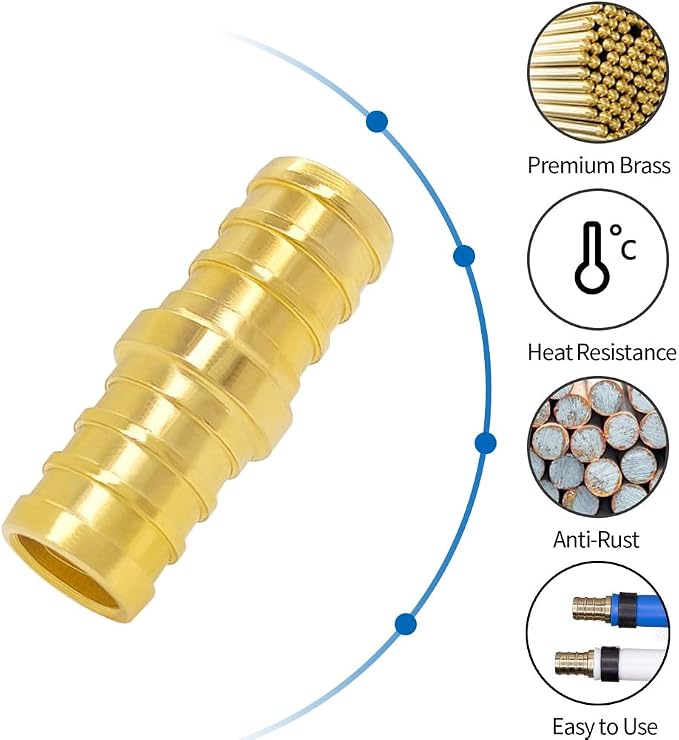 Hooshing 30PCS 1/2 Inch Straight Coupling PEX Fitting | Heavy Duty Brass Crimp - Image 2