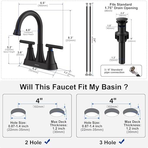 Matte Black Bathroom Faucets, Hurran 4 inch Centerset 2-Handle Lead-Free - Image 5