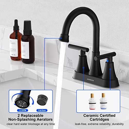 Matte Black Bathroom Faucets, Hurran 4 inch Centerset 2-Handle Lead-Free - Image 4