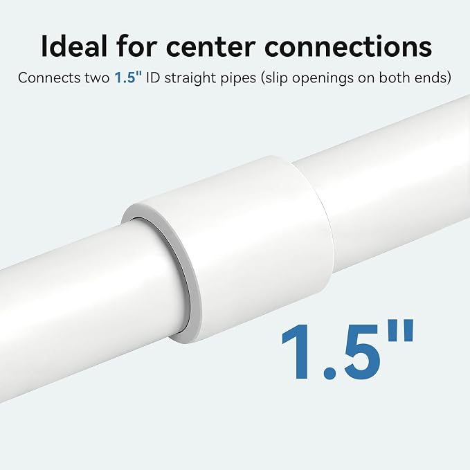 2Pack 1-1/2 Inch White PVC Pipe Coupling, Socket x Socket, Schedule 40 Heavy - Image 3