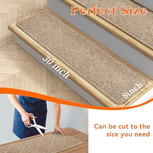 Stair Treads for Wooden Steps 15 PCS Non Slip Stair Rugs Khaki - Image 3