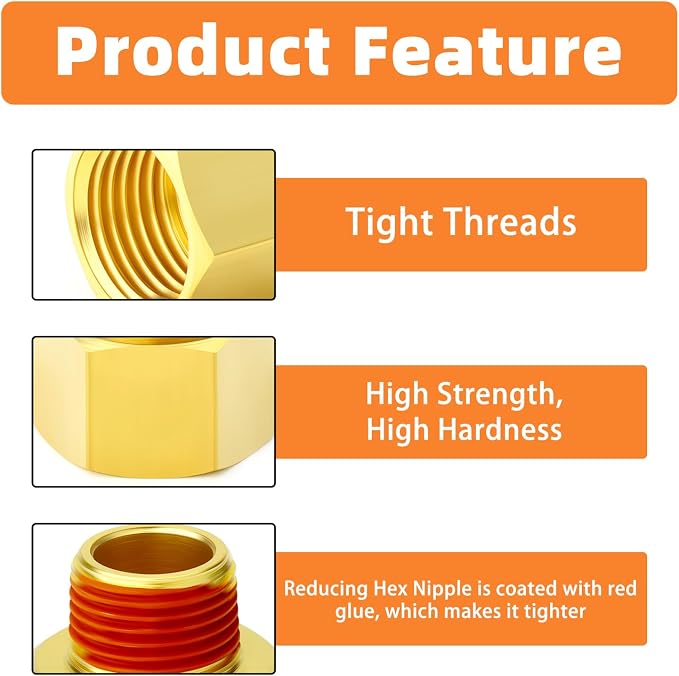 GASHER 5PCS Brass Pipe Fitting, 3/8" Female x 1/4" Male Pipe - Image 3