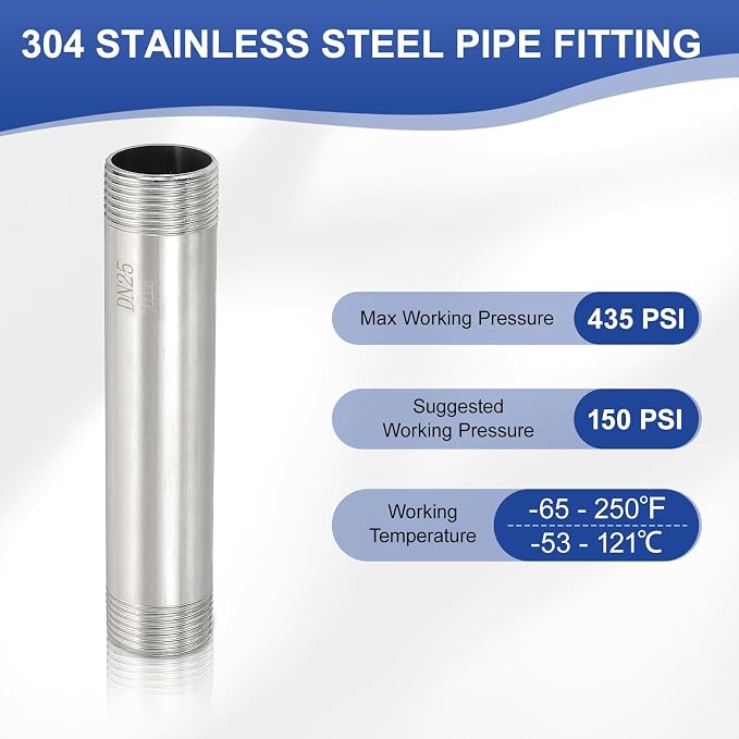 PATIKIL 304 Stainless Steel Pipe Fitting, 2 Pack 1" BSP Male x 1" BSP Male - Image 3