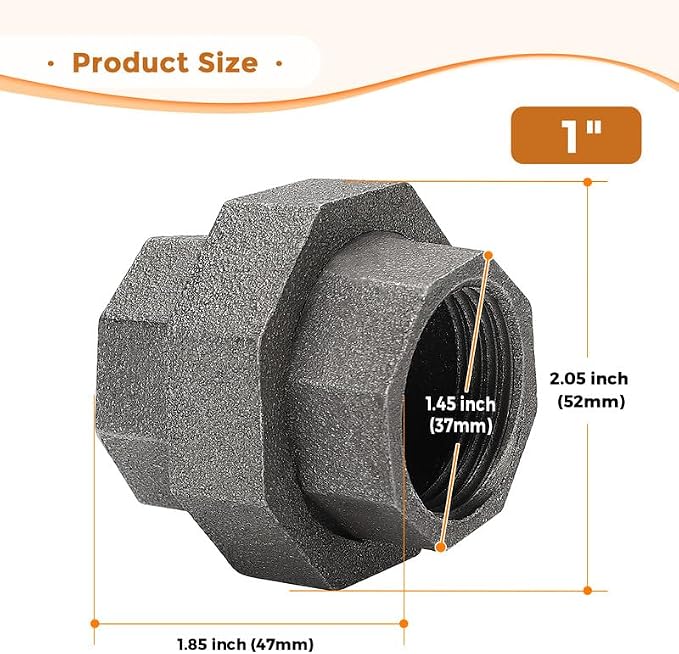 1" Pipe Fittings Union Home Expert 10 Pack Malleable Cast Iron Pipe Union | - Image 3