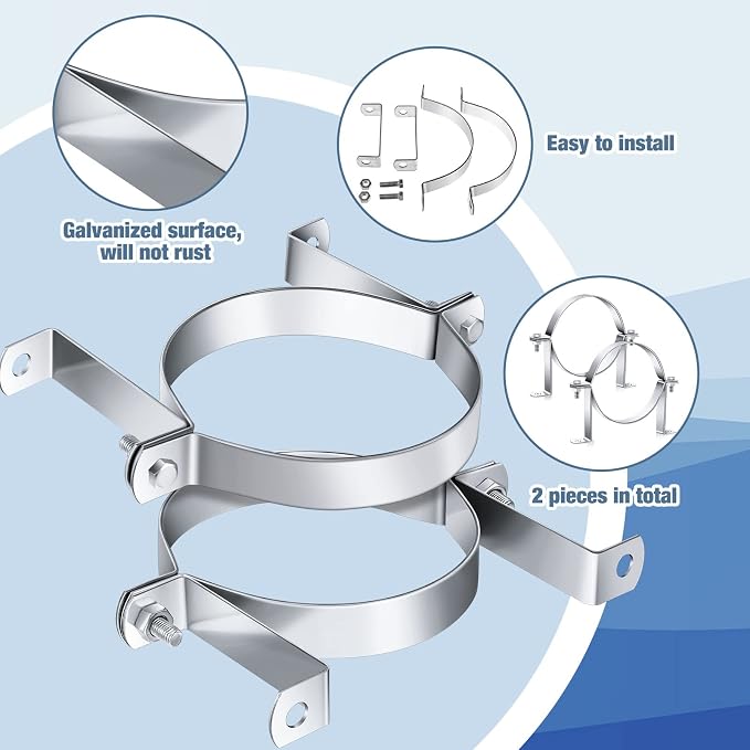 2 Pcs 6 Inch B Vent Wall Straps, Round Pipe Split Ring Hangers | Galvanized - Image 3
