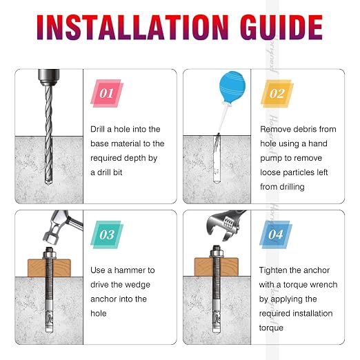 1/2 Concrete Anchors, 1/2 Wedge Anchors Bolts, 4-1/2" L, equipment bases - Image 5