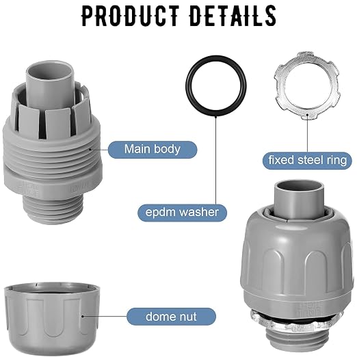Maitys 80 Pcs 1/2 Inch Liquid Tight Connector Straight 180 Degree | PVC - Image 3