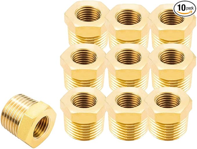 Joywayus 10Pcs Brass Reducing Hex Bushing 3/8" NPT Male to 1/8" NPT Female | by Joywayus