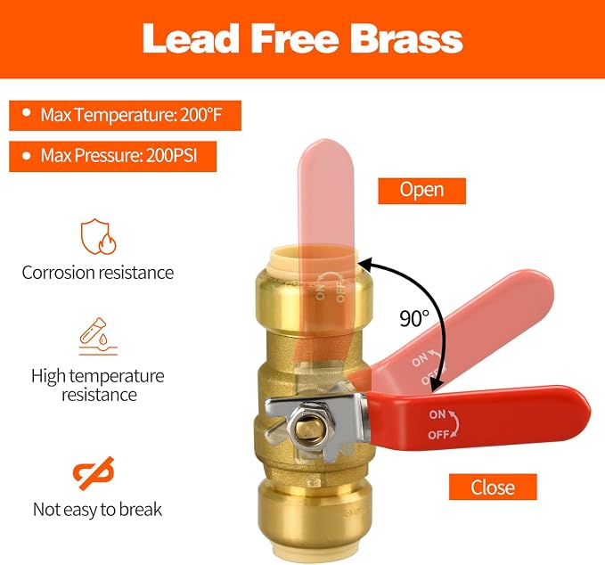 3/4" Push Fit Ball Valve with Disconnect Clip, Push-Fit Shut Off Valve | - Image 3