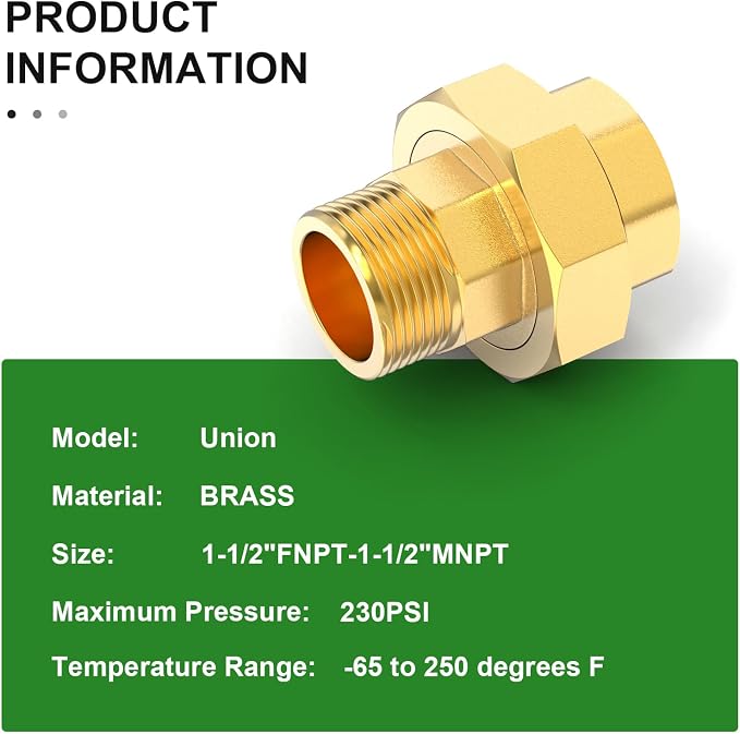 1PCS Brass Union，1-1/2" NPT Male x 1-1/2" NPT Female Brass Pipe Fitting - Image 4