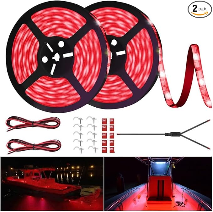 LED Boat Strip Lights, 32.8FT Red Marine Pontoon Led Lights, Waterproof | Boat by HOKIION