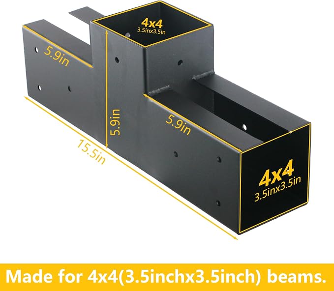 4x4 Pergola Brackets Kit, 3-Way T Shape, 3.58 x 3.58 in, 2 Pack | Q235 Steel - Image 3