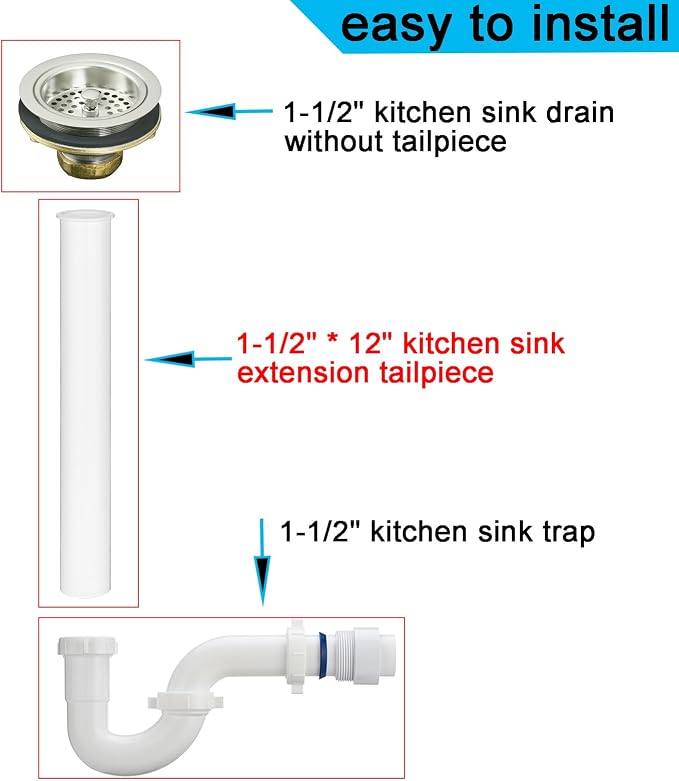 Yariwiz White Sink Drain Extension Tailpiece 1 1/2 Inch x 12 inch Length - Image 2