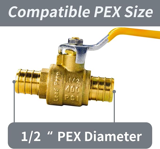 AB 1/2 Inch X 1/2 Inch Full Port PEX Ball Valve, Brass Water Shut Off Valve - Image 3