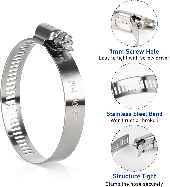 Hose Clamp, 10 Pieces 2.5 Inch Stainless Steel Hose Clamps - Image 3