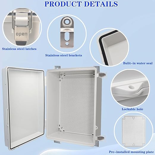 Waterproof Electrical Box, IP67 Junction Box Stainless Steel Latch Hinged Grey - Image 3
