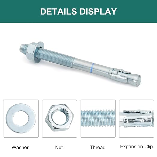 5/8" x 10" Concrete Anchors 5/8 inch Wedge Anchors Bolts Zinc Plated - Image 3