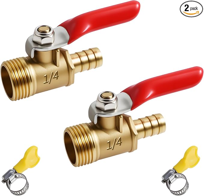 2 Pcs Brass Ball Valve, 6mm x 1/4 Inch, Male NPT | Full Port Shut Off Valve by FOCMKEAS