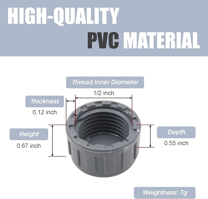 10-Pack PVC Female Thread End Cap Plug Fittings, 1/2Inch Gray | plumbing diy - Image 2