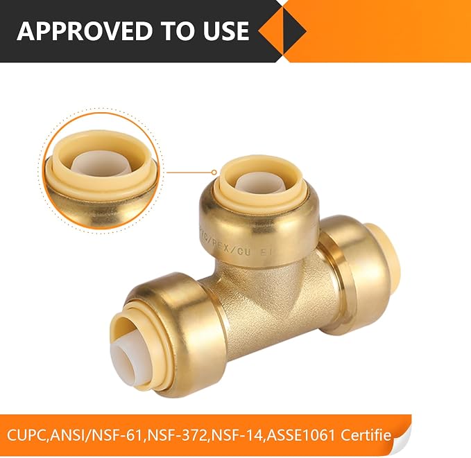 50PC HeSun 1/2" Pushfit Tee, Push to Connect Plumbing Fittings | Brass Push-fit - Image 4