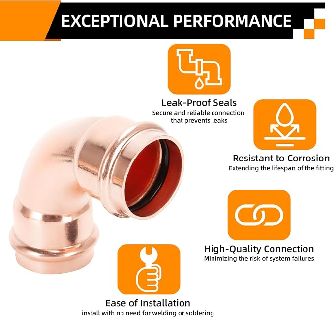 3/4" 90 Degree Copper Press Fittings Elbow - Image 3