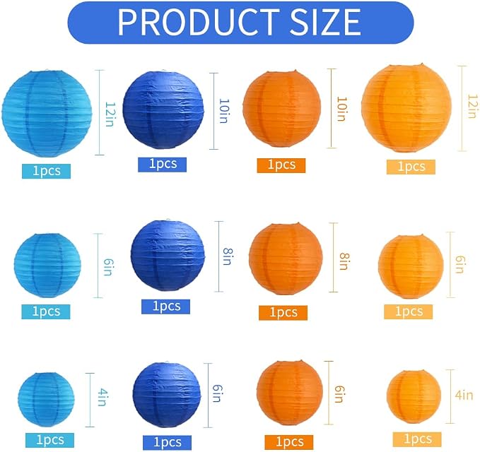 BEISHIDA Blue Orange Paper Lantern 12Pcs 4/6/8/10/12Inch Round Chinese Lamp | - Image 2