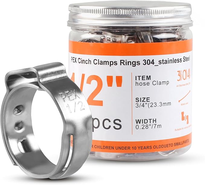130PCS Stainless Steel Single Ear Hose Clamps 1/2 Inch PEX Cinch Clamps by HXSEMAYIG