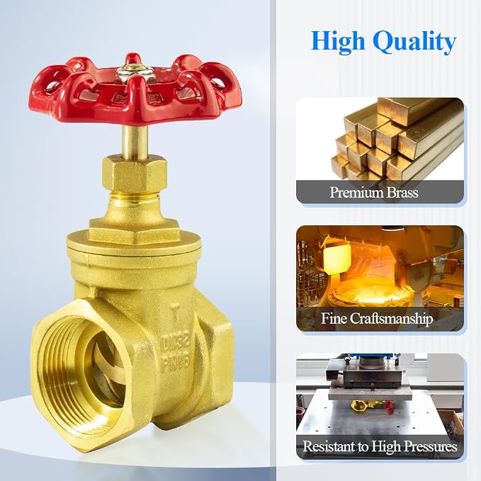 WiseWater 1 1/2" BSPP Brass Gate Valve, Rotating Sluice Valve Two-way Flow - Image 5