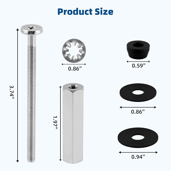 Universal All-Metal Toilet Seat Bolt, 3.74" Extra Long Toilet Screws - Image 8
