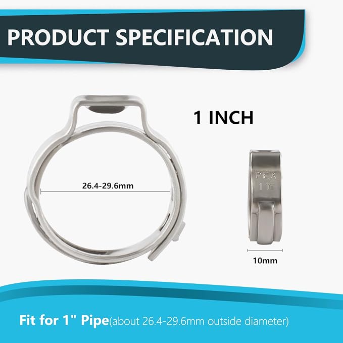 50Pack Seelink 1 Inch PEX Cinch Clamp Rings, Crimp Rings - Image 2