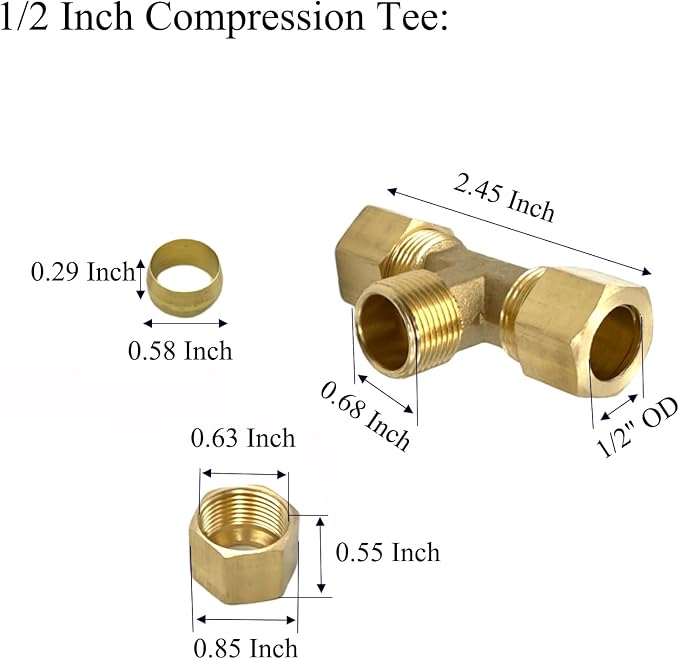 2 Pcs 1/2'' Brass Elbows, 1/2 Inch x 1/2 Inch x 1/2 Inch Brass Compression Tube - Image 2