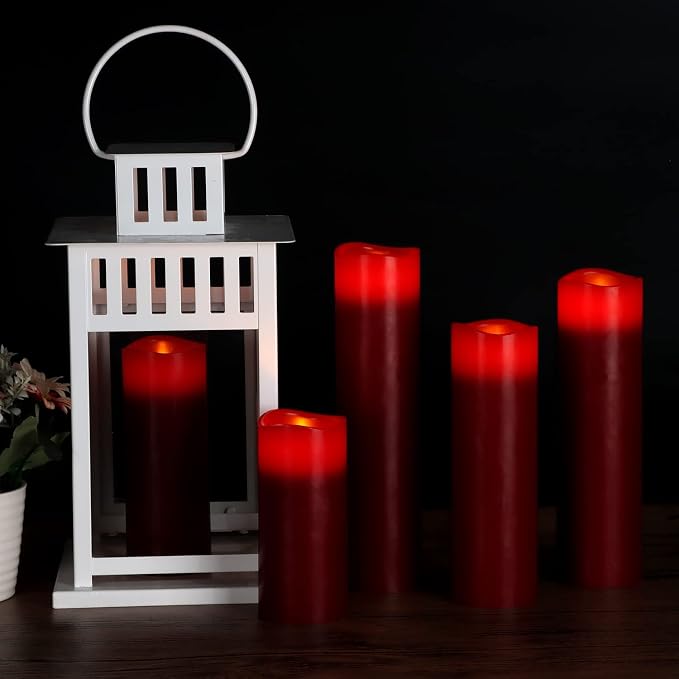 Flameless Candles Led Candles Pack of 9 Burgundy Real Wax Battery Candles - Image 3
