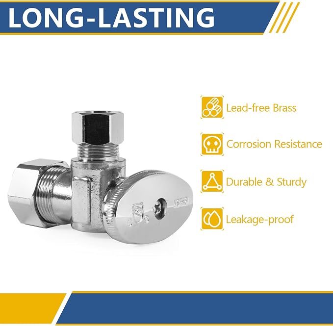 5 Pack GUOFIS Angle Compression Stop Valve, 1/4 Turn Water Shut Off Valve | - Image 3