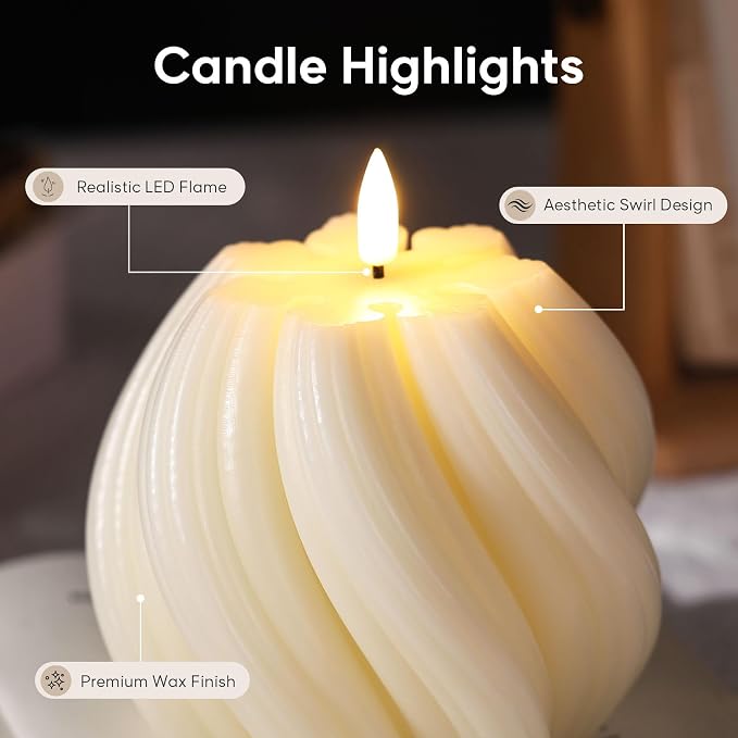 Cream White Swirl Flameless Candles - Image 3