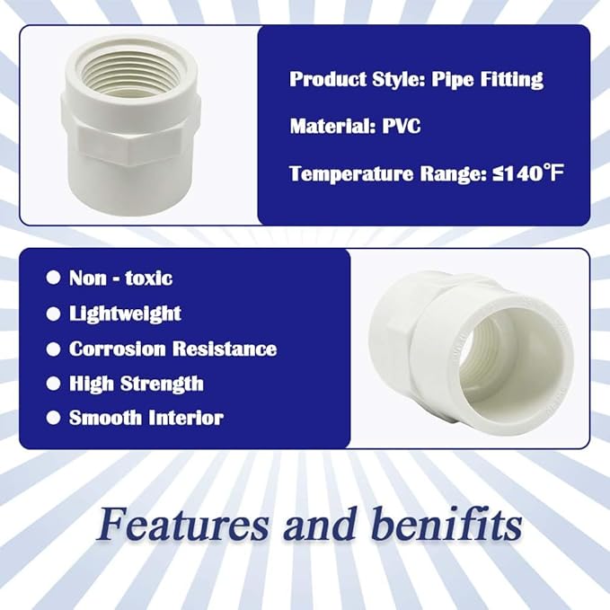 6PCS 1 Inch PVC Coupling Fittings White Slip to Female Thread PVC Pipe Fitting - Image 3