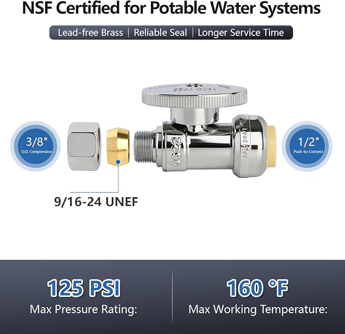 WiseWater Push Connect Straight Stop Valve 1/2" x 3/8" | Quarter Turn - Image 2