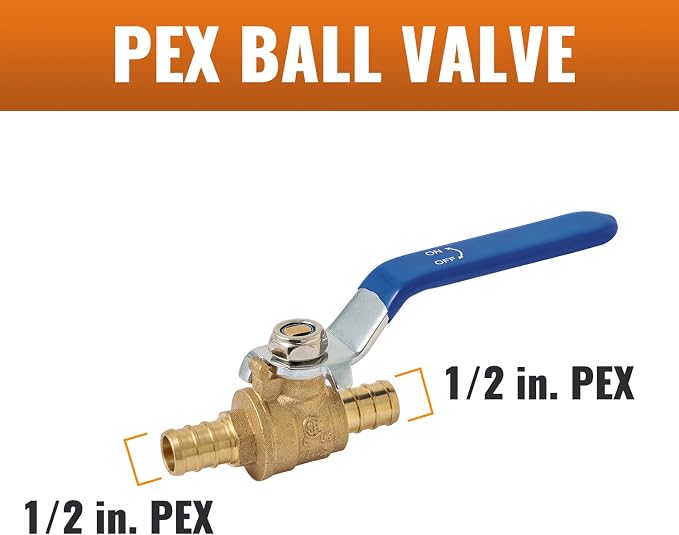 6-PCS PEX Ball Valve 1/2", Full Port Shut Off Valve 1/4 Turn | Brass - Image 3
