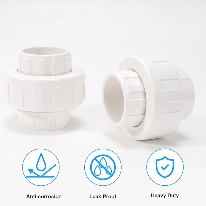 1-1/2 Inch PVC Union Coupling Pipe Fitting 1.5 Inch Schedule 40 Slip Union - Image 4