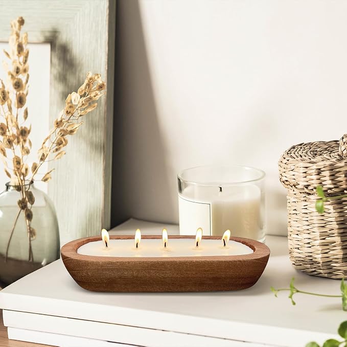 Citronella Candles, SEVEYEE Scented Candle 5wicks 16oz, Large Wooden Bowl - Image 6