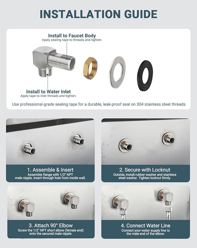 Wall Mount Faucet Installation Kit 1/2" NPT Commercial Faucet Parts Faucets - Image 4
