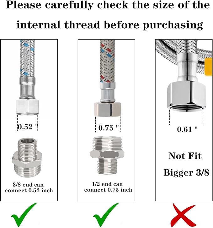 G 1/2 male x 3/8 Male Compression Reducer Faucet Adapter 4PCS | Nickel Plated - Image 3