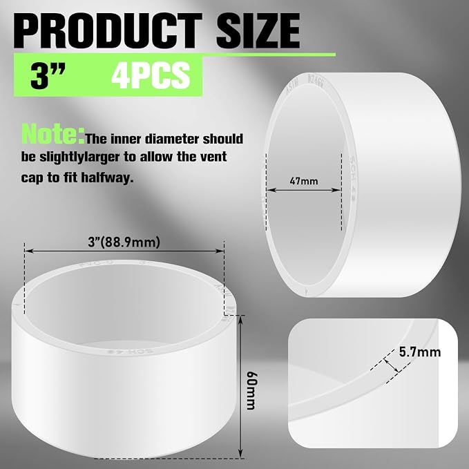 4 Packs 3 Inch PVC Pipe End Cap, Fits 3.5" OD Schedule 40 Furniture Grade - Image 2