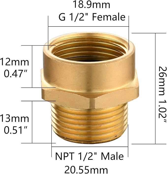 2 Pcs BSP to NPT Adapter Brass G1/2 Female Thread to 1/2 NPT Male Thread - Image 2