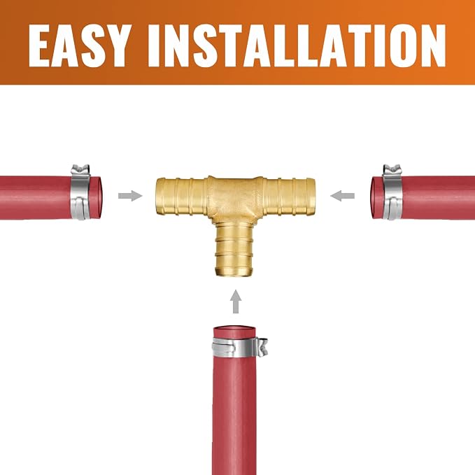 5-Pack 1/2 Inch PEX Tee, Brass PEX T Fittings | PEX Crimp Pipe Fittings 1/2" - Image 4